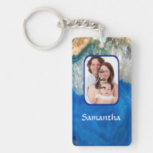 Blue crystal photo backround key ring