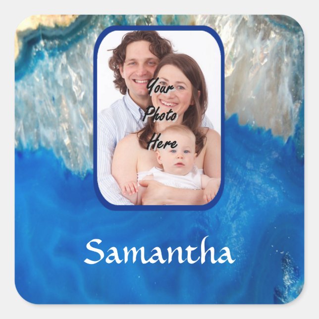 Blue crystal photo backround square sticker (Front)
