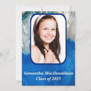 Blue crystal photo graduation invitation