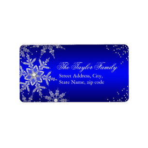Blue Crystal Snowflake Christmas Address Labels