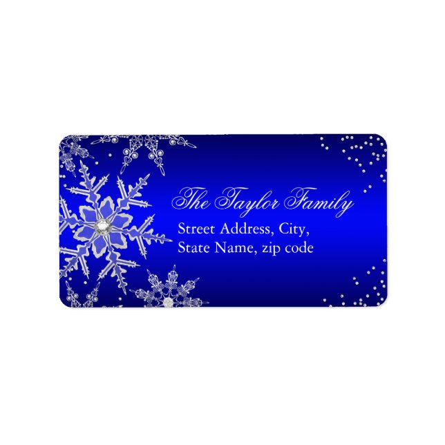 Blue Crystal Snowflake Christmas Address Labels (Front)