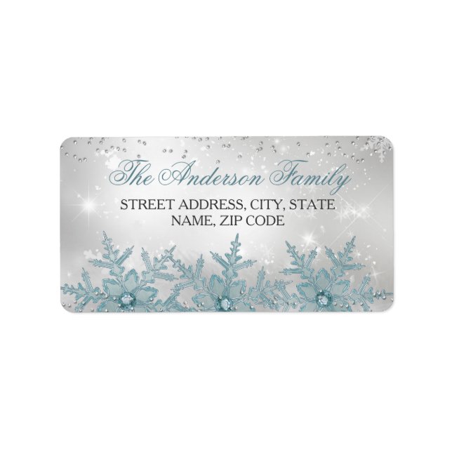 Blue Crystal Snowflake Christmas Address Labels (Front)