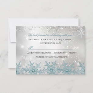 Blue Crystal Snowflake Christmas Party RSVP Card