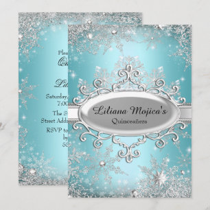 Blue Crystal Snowflake Princess Quinceanera Invitation