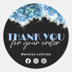Blue Crystals Thank You Classic Round Sticker