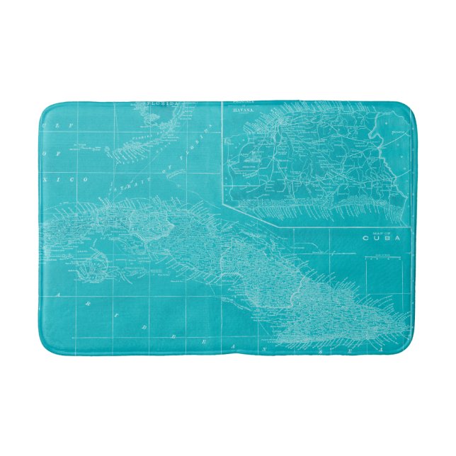 Blue Cuba Map Bath Mat (Front)