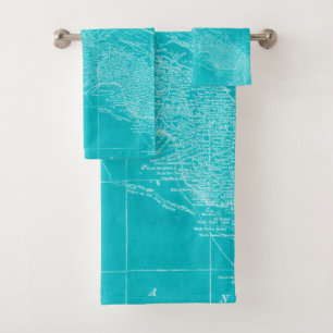 Blue Cuba Map Bath Towel Set