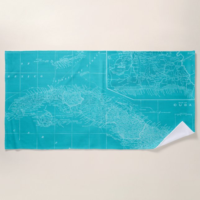 Blue Cuba Map Beach Towel (Front)