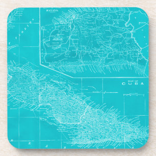 Blue Cuba Map Coaster