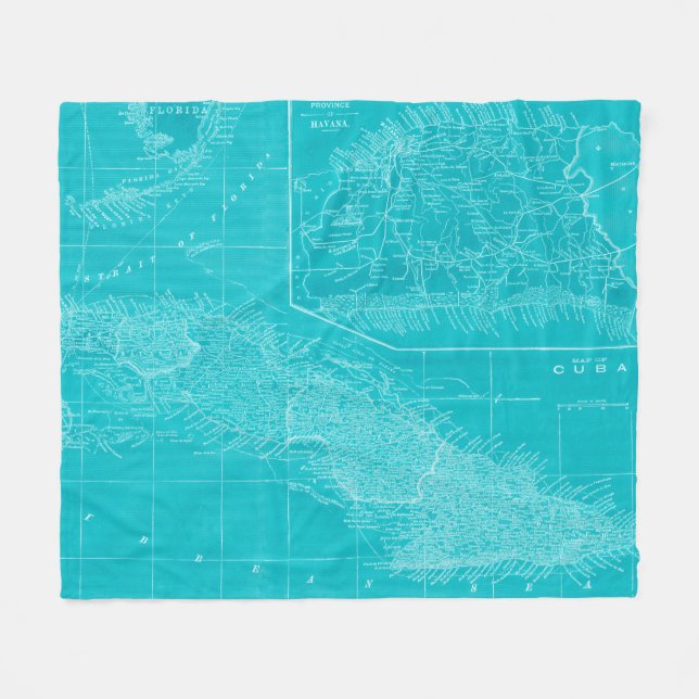 Blue Cuba Map Fleece Blanket (Front (Horizontal))