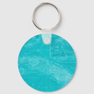 Blue Cuba Map Key Ring