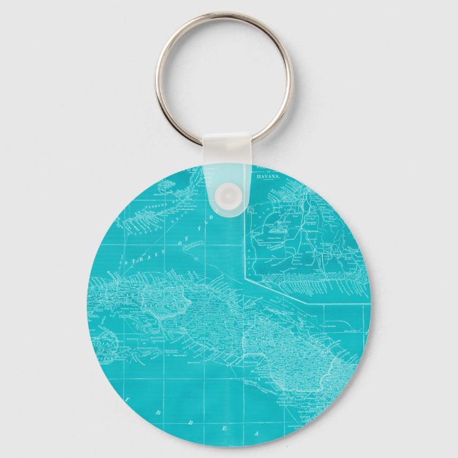 Blue Cuba Map Key Ring (Front)