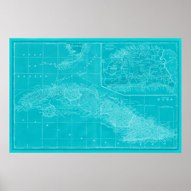 Blue Cuba Map Poster (Front)