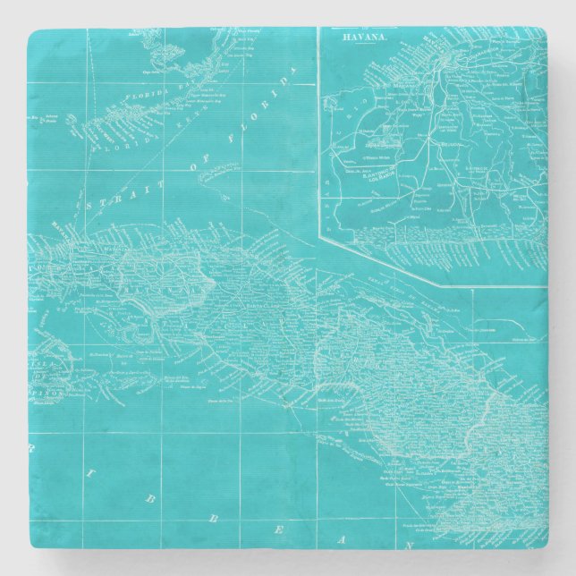 Blue Cuba Map Stone Coaster (Front)