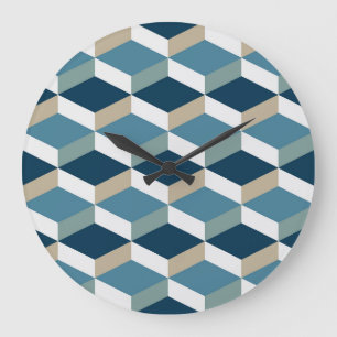 Blue Cubes: Geometric Seamless Pattern Large Clock