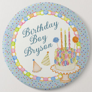 Blue Cue the Confetti Birthday Party Dessert 6 Cm Round Badge
