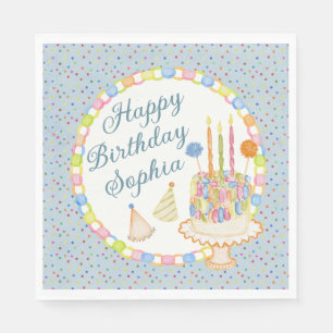Blue Cue the Confetti Birthday Party Dessert Napkin