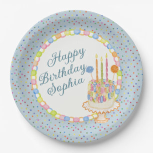 Blue Cue the Confetti Birthday Party Dessert Paper Plate