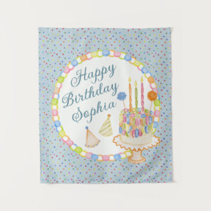 Blue Cue the Confetti Birthday Party Dessert Tapestry
