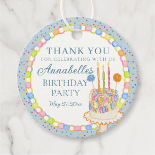 Blue Cue the Confetti Birthday Party Favour Tags