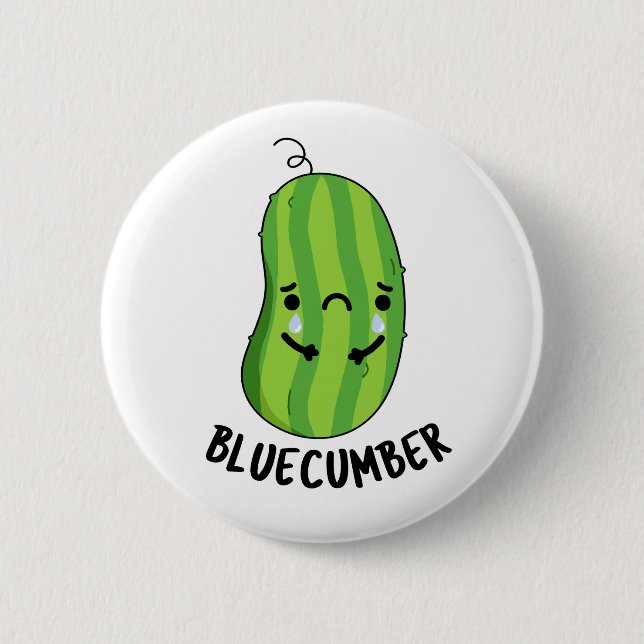Blue-cumber Funny Sad Veggie Cucumber Pun  6 Cm Round Badge (Front)