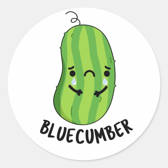 Blue-cumber Funny Sad Veggie Cucumber Pun  Classic Round Sticker (Front)