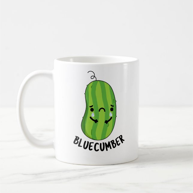 Blue-cumber Funny Sad Veggie Cucumber Pun  Coffee Mug (Left)