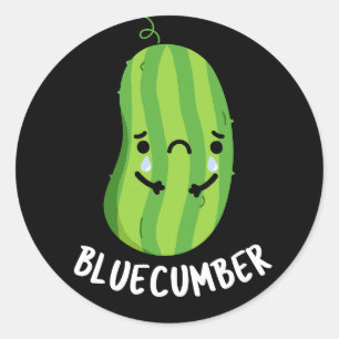 Blue-cumber Funny Sad Veggie Cucumber Pun Dark BG Classic Round Sticker