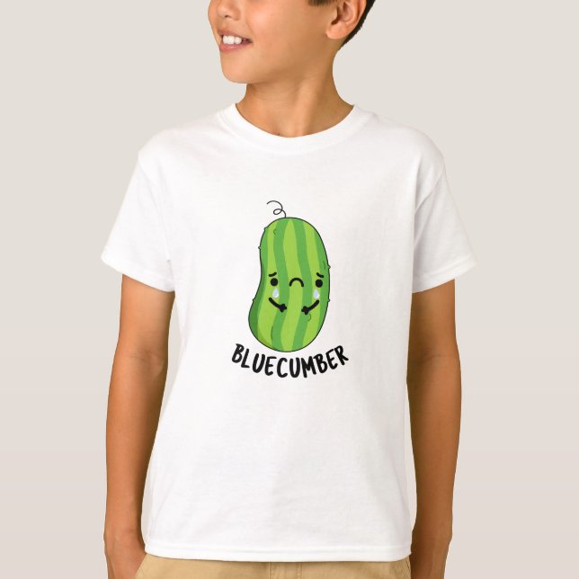 Blue-cumber Funny Sad Veggie Cucumber Pun  T-Shirt (Front)