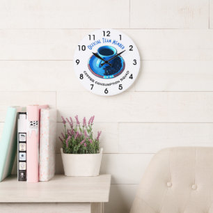 Blue Cup, Black Coffee, Saucer and Beans Large Clock