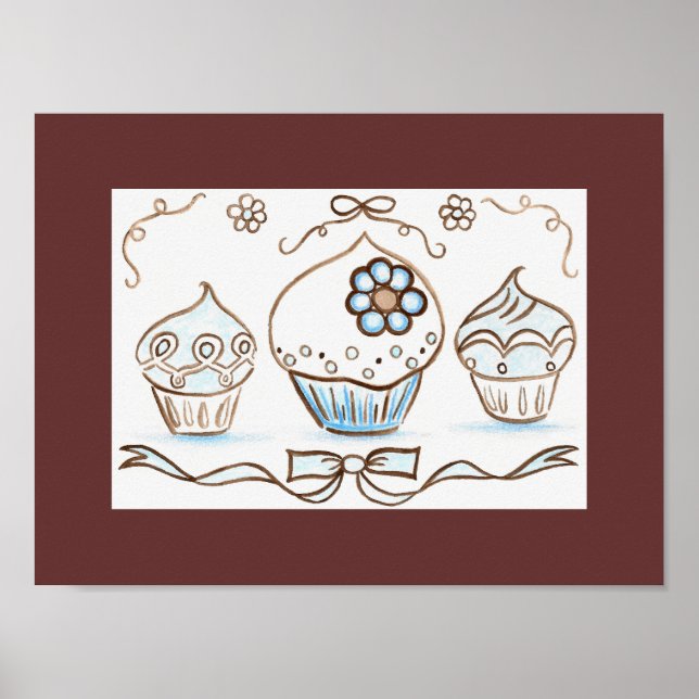 Blue Cupcake Art Poster Print (Front)