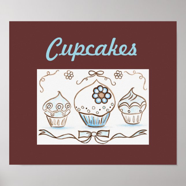Blue Cupcake Art Poster Print (Front)