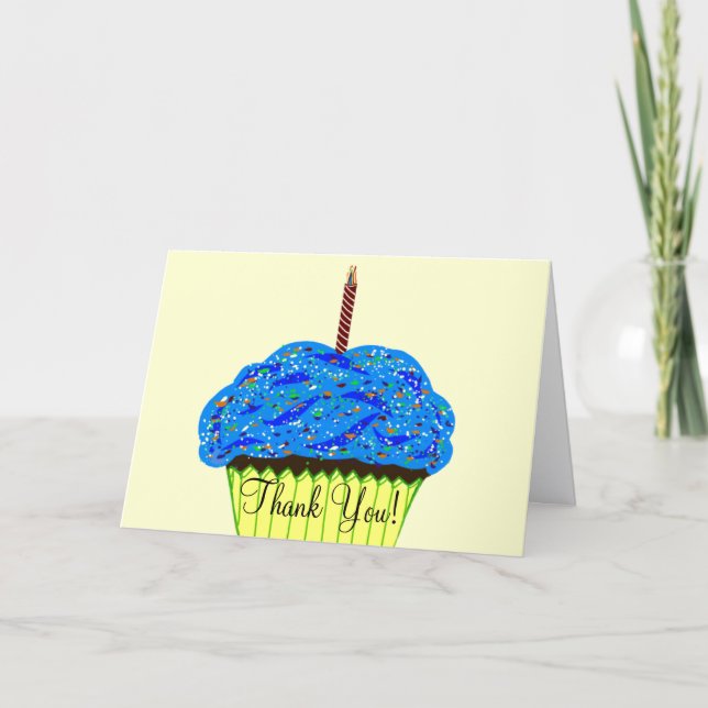 Blue Cupcake Birthday Thank You Cards (Front)