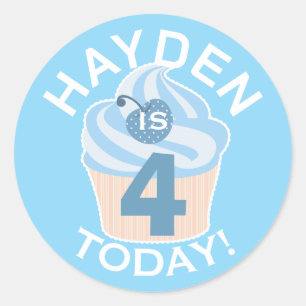 Blue Cupcake Custom Fourth or Any Age Birthday Classic Round Sticker