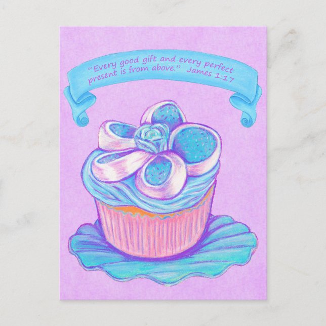 Blue Cupcake~Good Gift Scripture Postcard (Front)