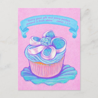 Blue Cupcake~Good Gift Scripture Postcard