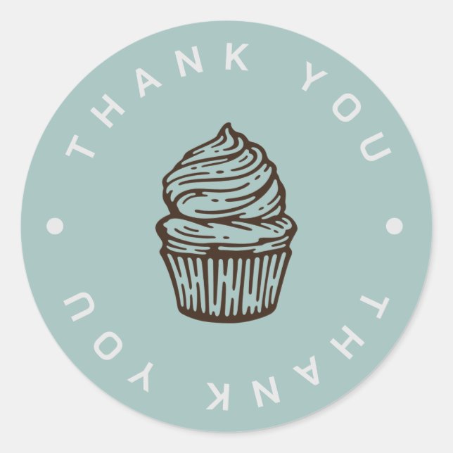 Blue Cupcake Logo Bakery Thank You Sticker (Front)
