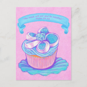 Blue Cupcake~Meek Eat Scripture Postcard