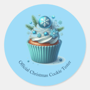 Blue Cupcake Official Christmas Cookie Tester Classic Round Sticker