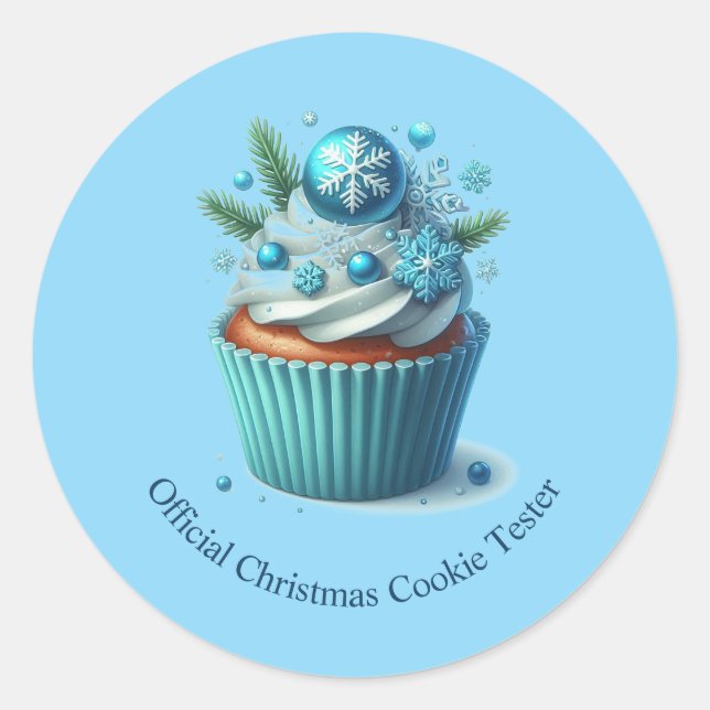 Blue Cupcake Official Christmas Cookie Tester Classic Round Sticker (Front)