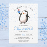 Blue Cupcake Penguin Celebration, kid's Birthday Invitation<br><div class="desc">Celebrate your little boy's special day with our adorable customisable birthday invitation featuring a sweet penguin holding a cupcake amidst a charming blue confetti background, all done in delightful watercolor style. With its playful cartoon feel and customisable text options, this 5"x7" invitation sets the perfect tone for a fun-filled celebration....</div>