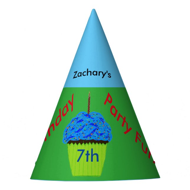 Blue Cupcake Personalised Birthday Hats (Front)