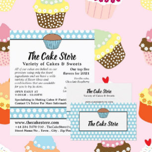 Blue Cupcake & Polka Dot, Cake Maker, Cake Store Business Card