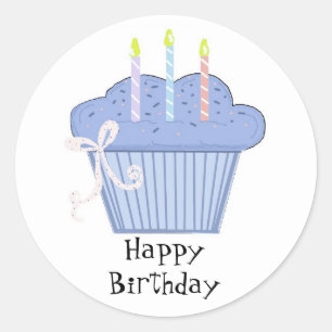 Blue Cupcake with Birthday Candles Classic Round Sticker
