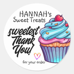 Blue Cupcake with Cherry on Top Thank You Classic Round Sticker