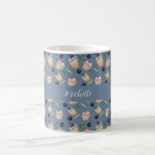 Blue Cupcakes And Fruits Watercolor Pattern Coffee Mug