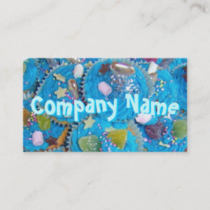 Blue Cupcakes front text business card blue