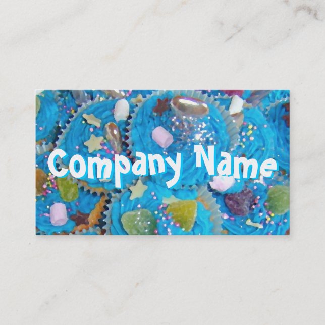 Blue Cupcakes front text business card white (Front)
