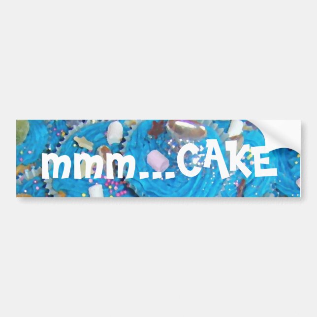 Blue Cupcakes 'mmm... cake' bumper sticker (Front)