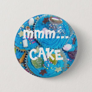 Blue Cupcakes 'mmm... CAKE' button badge